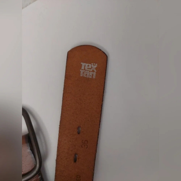 TexTan Vintage Tooled Leather 36 inch mems belt & buckle Cognac brown - Picture 7 of 10